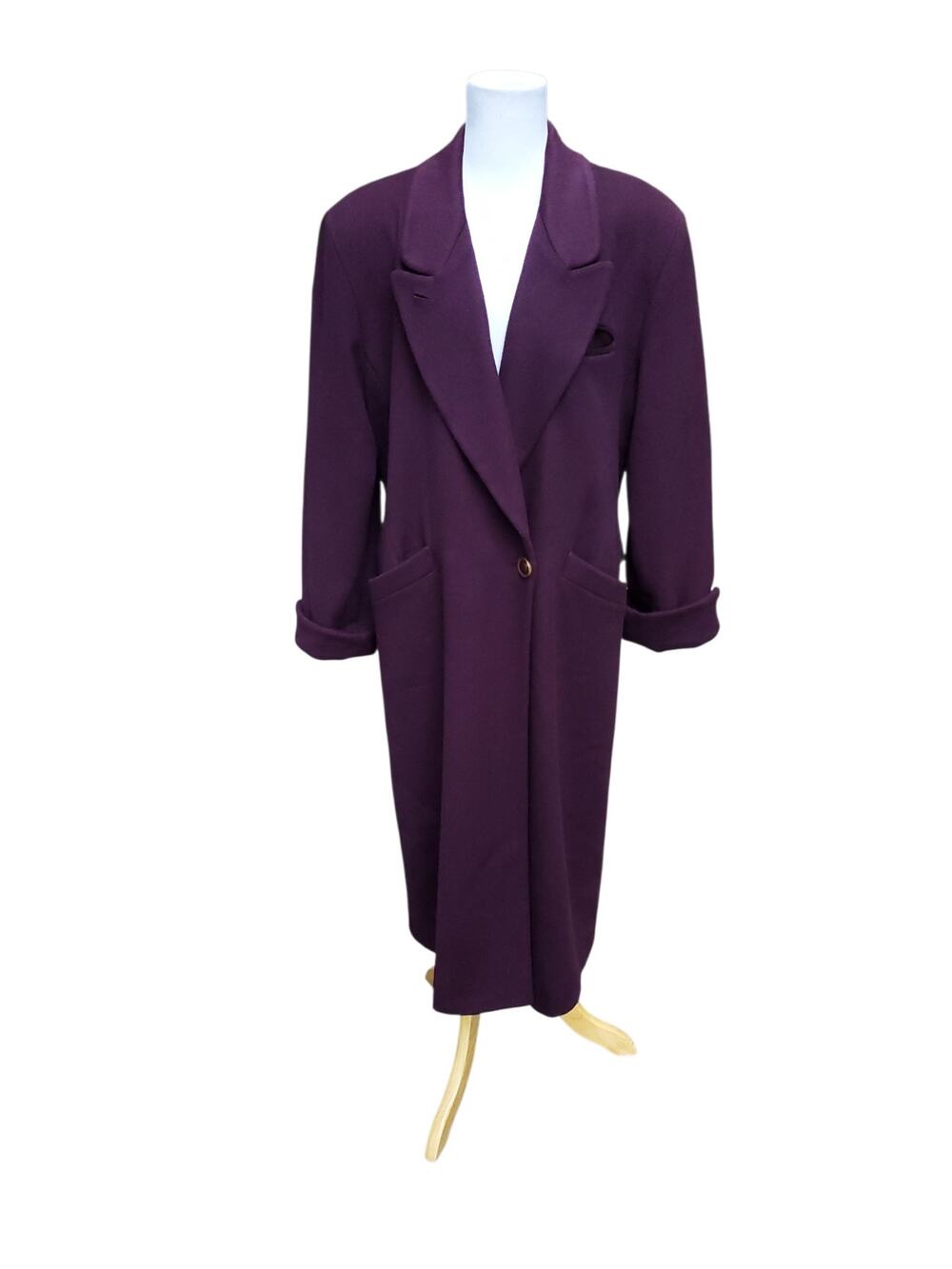 Vintage Ashley Scott Plum Purple Wool Blend Statement Trench Coat USA Fits a L